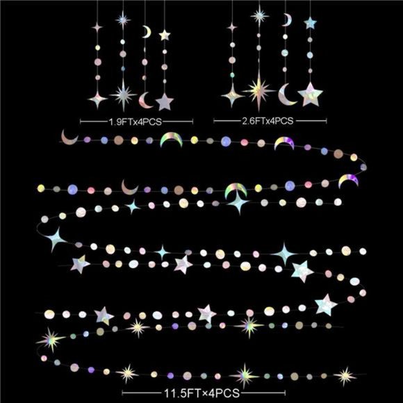 Star Moon Circle Dot Garland Party Decoration Kit Hanging Crescent &Twinkle Star - Picture 2 of 4